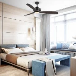 Home Decorators Collection Bayshire 60 in. LED Indoor/Outdoor Matte Black Ceiling Fan with Remote Control and White Color Changing Light Kit -Flora Home Decorators Soldes matte black finish home decorators collection ceiling fans with lights 102l60mbkddw 77 1000