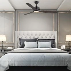 Home Decorators Collection Bayshire 60 in. LED Indoor/Outdoor Matte Black Ceiling Fan with Remote Control and White Color Changing Light Kit -Flora Home Decorators Soldes matte black finish home decorators collection ceiling fans with lights 102l60mbkddw c3 1000