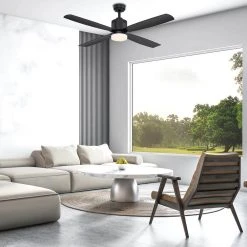 Home Decorators Collection Kitteridge 52 in. LED Indoor Matte Black Ceiling Fan with Light Kit -Flora Home Decorators Soldes matte black home decorators collection ceiling fans with lights 35442 hbub 40 1000