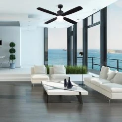 Home Decorators Collection Kitteridge 52 in. LED Indoor Matte Black Ceiling Fan with Light Kit -Flora Home Decorators Soldes matte black home decorators collection ceiling fans with lights 35442 hbub d4 1000