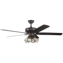 Home Decorators Collection Carlisle 60 in. LED Matte Black Ceiling Fan with Remote Control and Light Kit -Flora Home Decorators Soldes matte black home decorators collection ceiling fans with lights 51760 c3 1000