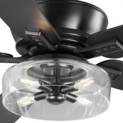 Home Decorators Collection Aberwell 56 in. LED Matte Black Indoor/Outdoor Ceiling Fan with Light Kit and Remote Control -Flora Home Decorators Soldes matte black home decorators collection ceiling fans with lights 59202 fa 1000