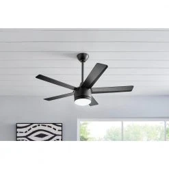 Home Decorators Collection Merwry 48 in. Integrated LED Indoor Matte Black Ceiling Fan with Light Kit and Remote Control -Flora Home Decorators Soldes matte black home decorators collection ceiling fans with lights sw1422 48in mbk e1 1000