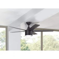 Home Decorators Collection Merwry 52 in. Integrated LED Indoor Matte Black Ceiling Fan with Light Kit and Remote Control -Flora Home Decorators Soldes matte black home decorators collection ceiling fans with lights sw1422mbk 1d 1000