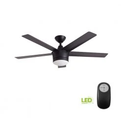 Home Decorators Collection Merwry 52 in. Integrated LED Indoor Matte Black Ceiling Fan with Light Kit and Remote Control -Flora Home Decorators Soldes matte black home decorators collection ceiling fans with lights sw1422mbk 40 1000