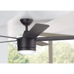 Home Decorators Collection Merwry 52 in. Integrated LED Indoor Matte Black Ceiling Fan with Light Kit and Remote Control -Flora Home Decorators Soldes matte black home decorators collection ceiling fans with lights sw1422mbk 66 1000