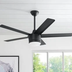 Home Decorators Collection Merwry 52 in. Integrated LED Indoor Matte Black Ceiling Fan with Light Kit and Remote Control -Flora Home Decorators Soldes matte black home decorators collection ceiling fans with lights sw1422mbk e1 1000