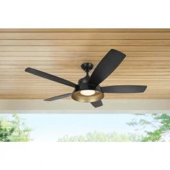 Home Decorators Collection Kempston 52 in. Integrated LED Outdoor Matte Black Ceiling Fan with Light Kit and Remote Control -Flora Home Decorators Soldes matte black home decorators collection ceiling fans with lights sw1654wet mbk e1 1000