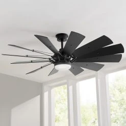 Home Decorators Collection Trudeau 60 in. LED Indoor Matte Black Ceiling Fan with Light Kit and Remote Control -Flora Home Decorators Soldes matte black home decorators collection ceiling fans with lights yg545a mbk e1 1000