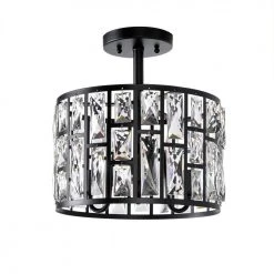 Home Decorators Collection Kristella 12.5 in. 3-Light Matte Black Semi Flush Mount Light with Clear Crystal Shade -Flora Home Decorators Soldes matte black home decorators collection flush mount lights 31820 hbb 76 1000
