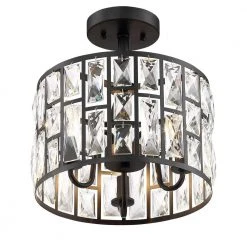 Home Decorators Collection Kristella 12.5 in. 3-Light Matte Black Semi Flush Mount Light with Clear Crystal Shade -Flora Home Decorators Soldes matte black home decorators collection flush mount lights 31820 hbb c3 1000