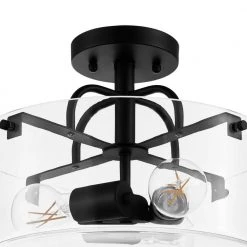 Home Decorators Collection Shirwell 13.5 in. 3-Light Matte Black Round Semi-Flush Mount, Modern Ceiling Light with Clear Glass Drum Shade -Flora Home Decorators Soldes matte black home decorators collection flush mount lights ds18094sf1 1d 1000