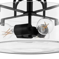 Home Decorators Collection Shirwell 13.5 in. 3-Light Matte Black Round Semi-Flush Mount, Modern Ceiling Light with Clear Glass Drum Shade -Flora Home Decorators Soldes matte black home decorators collection flush mount lights ds18094sf1 40 1000