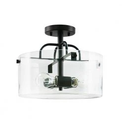 Home Decorators Collection Shirwell 13.5 in. 3-Light Matte Black Round Semi-Flush Mount, Modern Ceiling Light with Clear Glass Drum Shade -Flora Home Decorators Soldes matte black home decorators collection flush mount lights ds18094sf1 77 1000