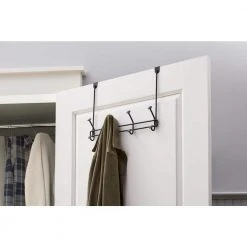 Home Decorators Collection Adjustable Over- The -Door 16 in. Matte Black Hook Rack with 4 Hooks -Flora Home Decorators Soldes matte black home decorators collection hooks 64261 31 1000