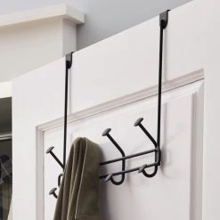 Home Decorators Collection Adjustable Over- The -Door 16 in. Matte Black Hook Rack with 4 Hooks -Flora Home Decorators Soldes matte black home decorators collection hooks 64261 4f 1000