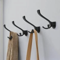 Home Decorators Collection 5 in. Matte Black Triple Wall Hook (4-Pack) -Flora Home Decorators Soldes matte black home decorators collection hooks 64521 4f 1000