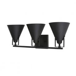 Home Decorators Collection Insdale 3-Light Matte Black Modern Industrial Bathroom Vanity Light with Metal Shades -Flora Home Decorators Soldes matte black home decorators collection vanity lighting 4000303 112 1d 1000