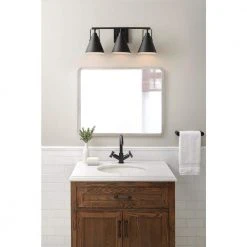 Home Decorators Collection Insdale 3-Light Matte Black Modern Industrial Bathroom Vanity Light with Metal Shades -Flora Home Decorators Soldes matte black home decorators collection vanity lighting 4000303 112 e1 1000