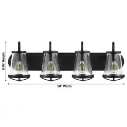 Home Decorators Collection Georgina 30 in. 4-Light Matte Black Industrial Bathroom Vanity Light with Clear Seeded Glass Shades -Flora Home Decorators Soldes matte black home decorators collection vanity lighting hb2584 43 31 1000