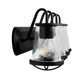 Home Decorators Collection Georgina 30 in. 4-Light Matte Black Industrial Bathroom Vanity Light with Clear Seeded Glass Shades -Flora Home Decorators Soldes matte black home decorators collection vanity lighting hb2584 43 66 1000