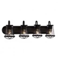 Home Decorators Collection Georgina 30 in. 4-Light Matte Black Industrial Bathroom Vanity Light with Clear Seeded Glass Shades -Flora Home Decorators Soldes matte black home decorators collection vanity lighting hb2584 43 77 1000