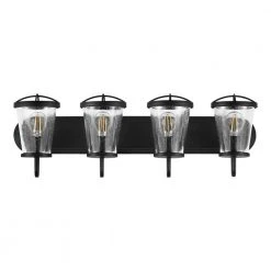 Home Decorators Collection Georgina 30 in. 4-Light Matte Black Industrial Bathroom Vanity Light with Clear Seeded Glass Shades -Flora Home Decorators Soldes matte black home decorators collection vanity lighting hb2584 43 c3 1000