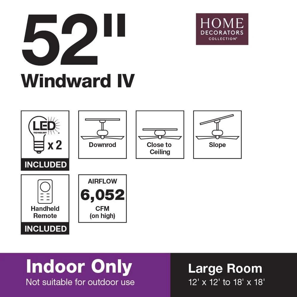 Home Decorators Collection Windward IV 52 in. Indoor LED Matte White Ceiling Fan with Dimmable Light Kit, Remote Control and Reversible Motor 8 Home Decorators Collection Windward IV 52 in. Indoor LED Matte White Ceiling Fan with Dimmable Light Kit, Remote Control and Reversible Motor - Image 6