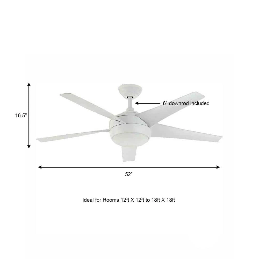 Home Decorators Collection Windward IV 52 in. Indoor LED Matte White Ceiling Fan with Dimmable Light Kit, Remote Control and Reversible Motor 5 Home Decorators Collection Windward IV 52 in. Indoor LED Matte White Ceiling Fan with Dimmable Light Kit, Remote Control and Reversible Motor - Image 3