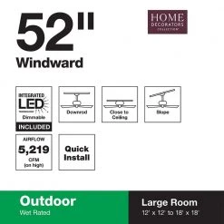 Home Decorators Collection Windward 52 in. Integrated LED Indoor/Outdoor Matte White Ceiling Fan with Light Kit -Flora Home Decorators Soldes matte white home decorators collection ceiling fans with lights 51662 e1 1000