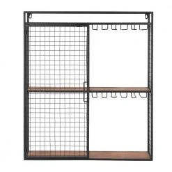 Home Decorators Collection 31 in. H x 27 in. W x 8 in. D Black Metal Wall-Mount Shelf with Hanging Wine Glass Storage