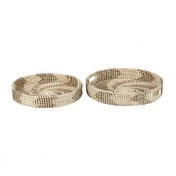 Home Decorators Collection Black, White and Natural Seagrass Decorative Round Tray (Set of 2) -Flora Home Decorators Soldes multi colored home decorators collection decorative trays tr1812324 nblk 66 1000