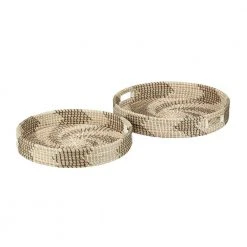 Home Decorators Collection Black, White and Natural Seagrass Decorative Round Tray (Set of 2) -Flora Home Decorators Soldes multi colored home decorators collection decorative trays tr1812324 nblk 76 1000