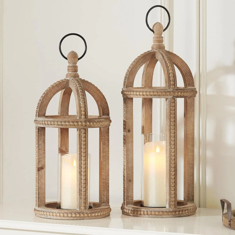Home Decorators Collection Antiqued Wood Candle Hanging or Tabletop Lantern with Beaded Trim (Set of 2) 5 Home Decorators Collection Antiqued Wood Candle Hanging or Tabletop Lantern with Beaded Trim (Set of 2) - Image 3