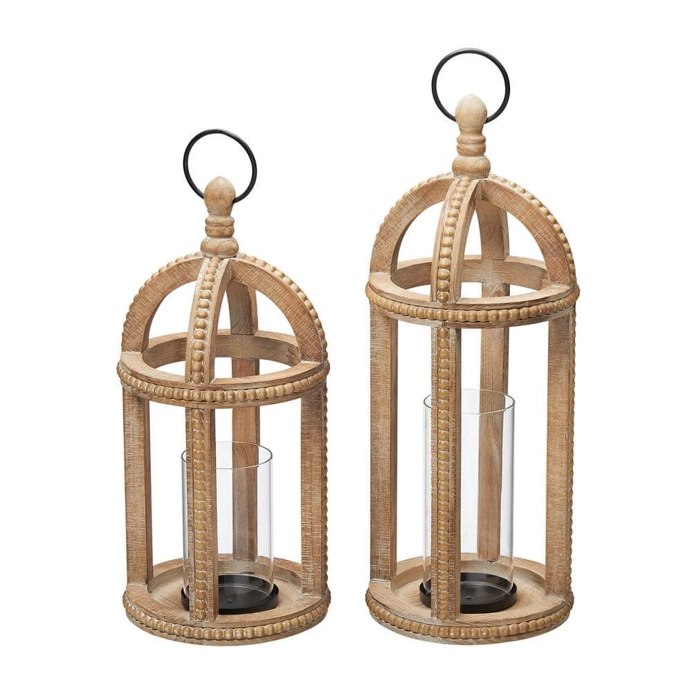 Home Decorators Collection Antiqued Wood Candle Hanging or Tabletop Lantern with Beaded Trim (Set of 2) 3 Home Decorators Collection Antiqued Wood Candle Hanging or Tabletop Lantern with Beaded Trim (Set of 2)