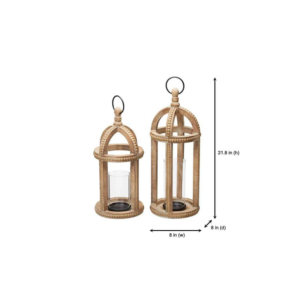 Home Decorators Collection Antiqued Wood Candle Hanging or Tabletop Lantern with Beaded Trim (Set of 2) 4 Home Decorators Collection Antiqued Wood Candle Hanging or Tabletop Lantern with Beaded Trim (Set of 2) - Image 2