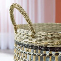 Home Decorators Collection Round Natural and Black Seagrass Storage Basket -Flora Home Decorators Soldes natural black home decorators collection storage baskets feh2111 02 40 1000