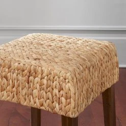 Home Decorators Collection Backless Natural Woven Hyacinth Counter Stool with Walnut Legs -Flora Home Decorators Soldes natural home decorators collection bar stools st1808244 nwal 40 1000