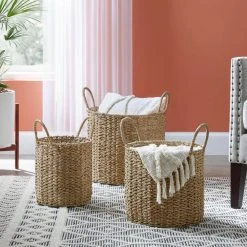 Home Decorators Collection Round Woven Seagrass Storage Baskets (Set of 3) -Flora Home Decorators Soldes natural home decorators collection storage baskets feh2111 04 e1 1000