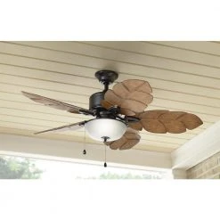 Home Decorators Collection Palm Cove 52 in. Indoor/Outdoor LED Natural Iron Ceiling Fan with Light Kit, Downrod and Reversible Motor -Flora Home Decorators Soldes natural iron home decorators collection ceiling fans with lights 51422 e1 1000