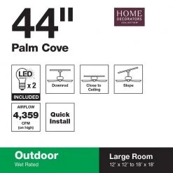 Home Decorators Collection Palm Cove 44 in. Indoor/Outdoor LED Natural Iron Ceiling Fan with Light Kit, Downrod and Reversible Motor -Flora Home Decorators Soldes natural iron home decorators collection ceiling fans with lights 51544 c3 1000