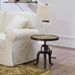 Home Decorators Collection Industrial 20 in. Natural Reclaimed Round Adjustable Height End Table -Flora Home Decorators Soldes natural reclaimed home decorators collection end side tables hdc 2006 40 1000