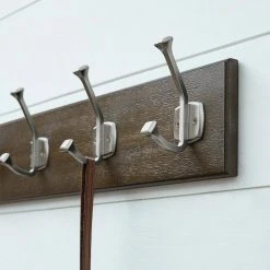 Home Decorators Collection Textured Choice Oak 27 in. Hook Rack with 5 Satin Nickel Beveled Square Hooks -Flora Home Decorators Soldes natural wood home decorators collection hooks 64131 1f 1000