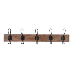 Home Decorators Collection 27 in. Textured Oak Hook Rack with 5 Copper Loop Hooks