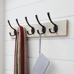 Home Decorators Collection 27 in. Solid Wood Hook Rack with 5 Iron Hooks -Flora Home Decorators Soldes natural wood home decorators collection hooks 64311 31 1000