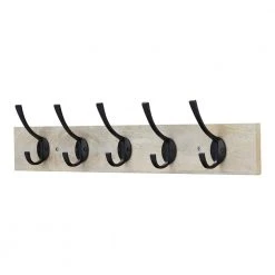 Home Decorators Collection 27 in. Solid Wood Hook Rack with 5 Iron Hooks -Flora Home Decorators Soldes natural wood home decorators collection hooks 64311 40 1000
