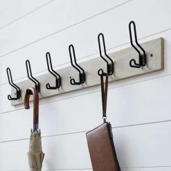 Home Decorators Collection 35 in. Solid Wood Hook Rack with 6 Matte Black Hooks -Flora Home Decorators Soldes natural wood home decorators collection hooks 64431 31 1000