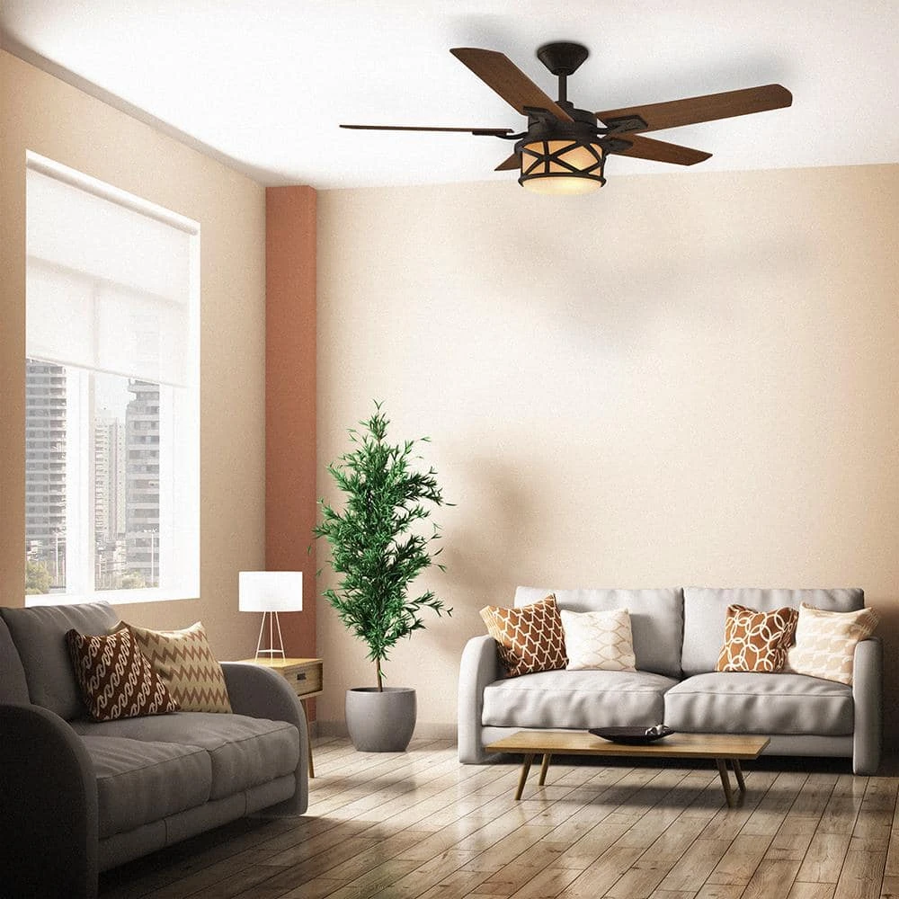 Home Decorators Collection Copley 52 in. Indoor/Outdoor LED Oil Rubbed Bronze Ceiling Fan with Light Kit, Downrod, Remote and Reversible Blades 4 Home Decorators Collection Copley 52 in. Indoor/Outdoor LED Oil Rubbed Bronze Ceiling Fan with Light Kit, Downrod, Remote and Reversible Blades - Image 2