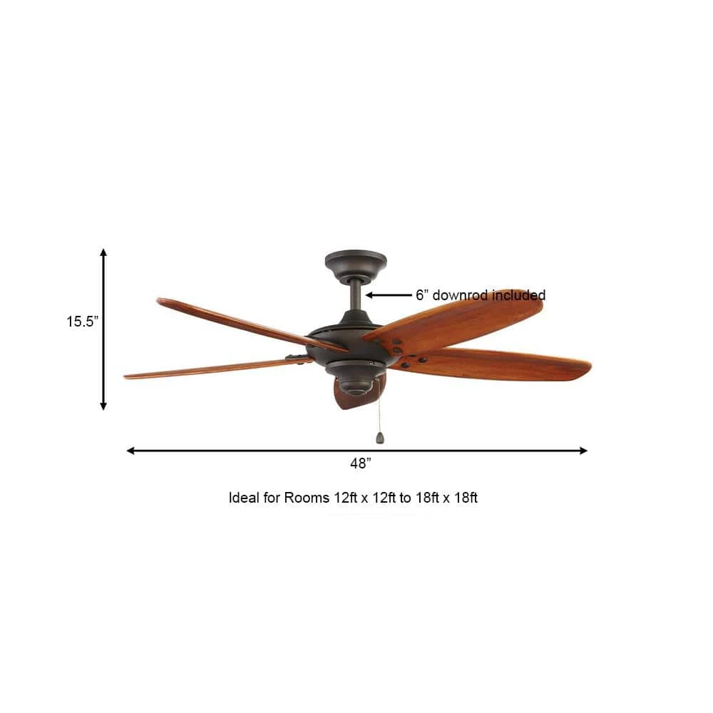 Home Decorators Collection Altura 48 in. Indoor/Outdoor Oil-Rubbed Bronze Ceiling Fan with Downrod and Reversible Motor; Light Kit Adaptable 6 Home Decorators Collection Altura 48 in. Indoor/Outdoor Oil-Rubbed Bronze Ceiling Fan with Downrod and Reversible Motor; Light Kit Adaptable - Image 4