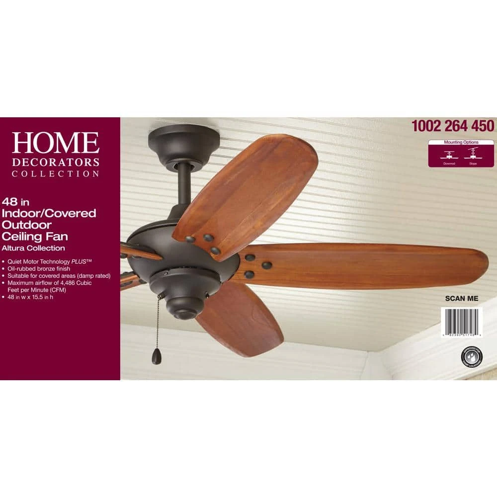 Home Decorators Collection Altura 48 in. Indoor/Outdoor Oil-Rubbed Bronze Ceiling Fan with Downrod and Reversible Motor; Light Kit Adaptable 10 Home Decorators Collection Altura 48 in. Indoor/Outdoor Oil-Rubbed Bronze Ceiling Fan with Downrod and Reversible Motor; Light Kit Adaptable - Image 8